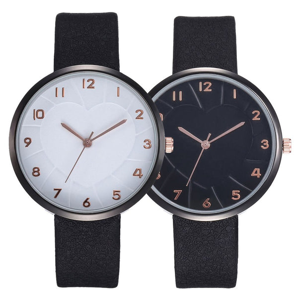 High Quality Women Watches Embossed Love Dial Ladies Analog Quartz Wristwatch Design Casual Leather Strap Clock Reloj Mujer@50