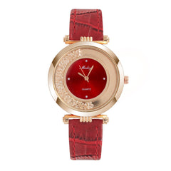 Creative Women Watches Circular Quicksand Dial Ladies Quartz Wristwatch Business Leather Strap Clock Fashion Zegarki Damskie@50