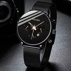 Men's Fashion Business Watches Men Casual Calendar Clock Luxury Black Stainless Steel Mesh Belt Quartz Watch Relogio Masculino