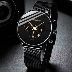 BLACK Men's Fashion Business Watches for Men Casual Calendar Clock Luxury Stainless Steel Mesh Belt Quartz Watch Montre Homme