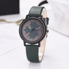 Modern Watch Women Black Maple Leaf Pattern Fashion Quartz Wristwatch High Quality Leather Strap Casual Female Montre Femme@50