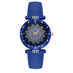 Fashion Women Watches Luxury Rose Gold Flower Rhinestone Ladies Wrist Watches Female Quartz Soild Color Leather Relogio Feminino