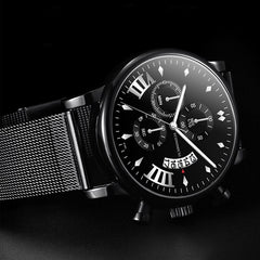 Luxury Fashion Mens Business Watches Men Casual Calendar Watch Stainless Steel Mesh Belt Quartz Wristwatch relogio masculino