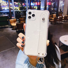Glitter Powder Holder Phone Case For iPhone 11 XS Max XR X 8 7 6 6s Plus Transparent Wrist Strap Cover For iPhone 11 Pro Max