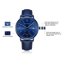 MINIFOCUS Quartz Watch Men Fashion Mens Watches Top Brand Luxury Waterproof Men Watch Leather Strap Wristwatch Relogio Masculino