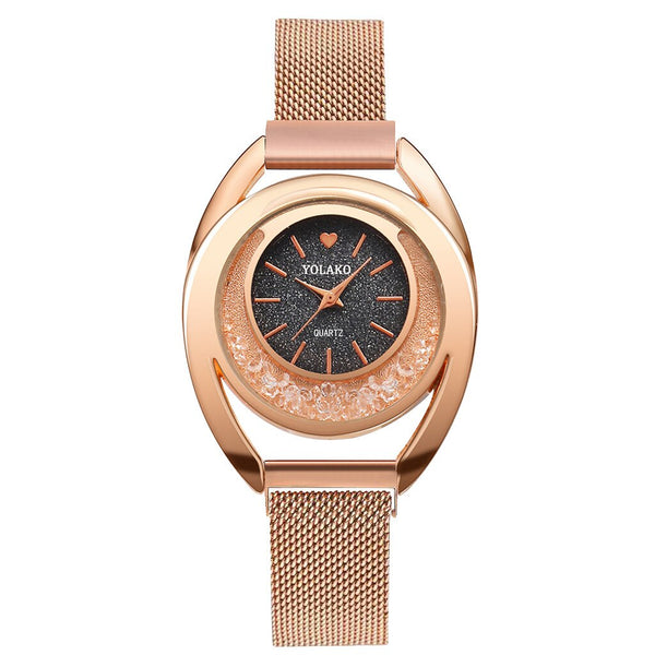 Fashion Women Watches Flow Beads Dial Ladies Quartz Wristwatch Magnetic Buckle Bracelet Strap Simple Clock Zegarki Damskie@50