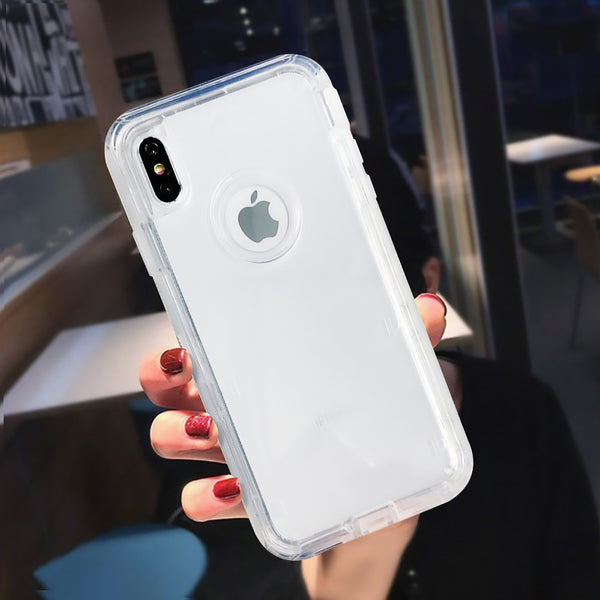 Heavy Duty Armor Clear Phone Case For iPhone XR XS Max X 6 6s 7 8 Plus PC+TPU 3 in 1 360 Shockproof Transparent Protective Cover