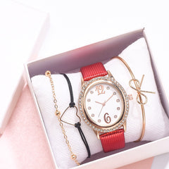 2020 Women Watches Rhinestone Dial Bracelet Set Simple Ladies Bracelet Casual Quartz Wristwatch Leather Clock Relogio Feminino*M