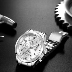 Luxury Geneva Steel Belt Watches Three-eye Six-needle with Calendar Men's Watch Business Casual Male Clock Relogio Masculino