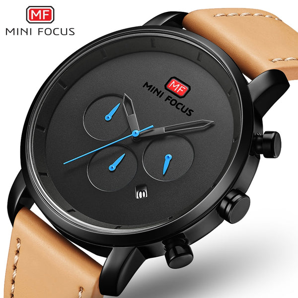 MINI FOCUS Watches Mens 2019 Fashion Quartz Sport Watches For Men Multi-function Slim Men's Watch Leather Watch Men Wristwatch