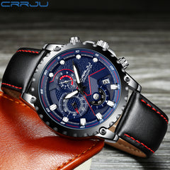 CRRJU New Men's Watch Relogio Masculino Sports Clock Men Watches Top Brand Luxury Military Leather Waterproof Clock 2019