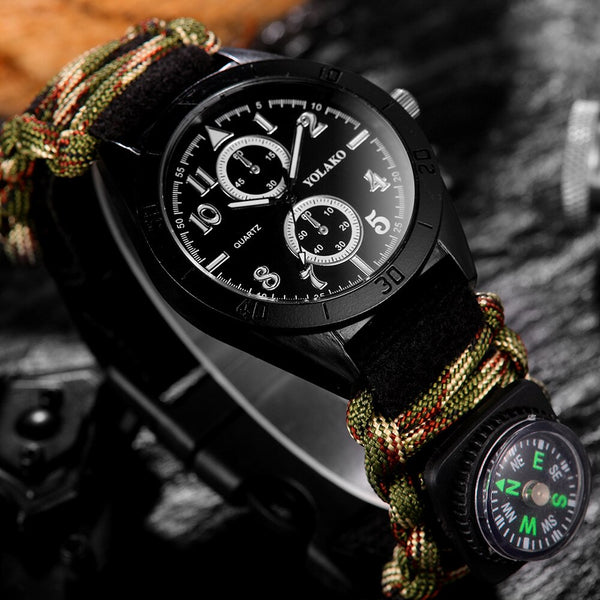 Outdoor Military Table Nylon Woven Color Rope Men's Watch Relogio Masculino Double Dial Digital Compass Dial Men Clock
