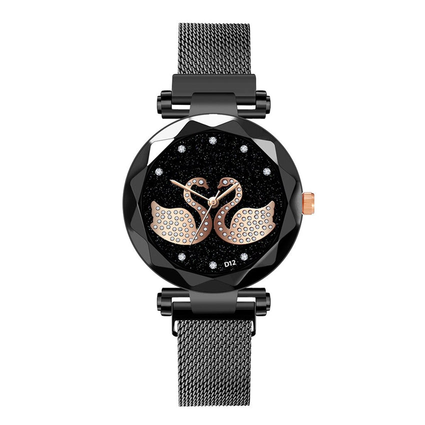 Unique Women Watches Swan Rhinestone Dial Ladies Quartz Wristwatch Mesh Belt Strap Clock Fashion Gift Dress Relogio Feminino@50