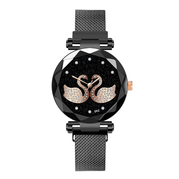Unique Women Watches Swan Rhinestone Dial Ladies Quartz Wristwatch Mesh Belt Strap Clock Fashion Gift Dress Relogio Feminino@50