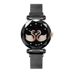 Unique Women Watches Swan Rhinestone Dial Ladies Quartz Wristwatch Mesh Belt Strap Clock Fashion Gift Dress Relogio Feminino@50