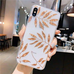 Gold Leaves Transparent Case For iPhone 11 8 7 Plus X XS Max XR Clear Back Cover Soft Silicone Cover For iPhone 11 Pro Max