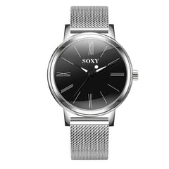 SOXY Brand Men's Watch Deluxe Quartz Male Clock Roman Digital Dial Stainless Steel Strap Zegarek Meski Wristwatch