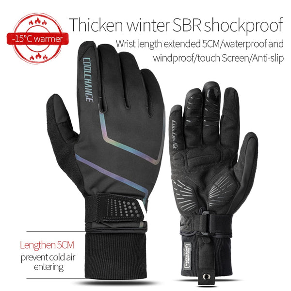 CoolChange Windproof Cycling Gloves Full Finger Sport Riding MTB Bike Gloves Touch Screen Winter Autumn Bicycle Gloves Man Woman