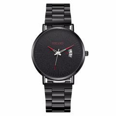 YOLAKO To Brand Fashion Men's Watch High-grade Simple Steel Belt Business Watches Black Steel Belt Calendar Quartz Wristwatch