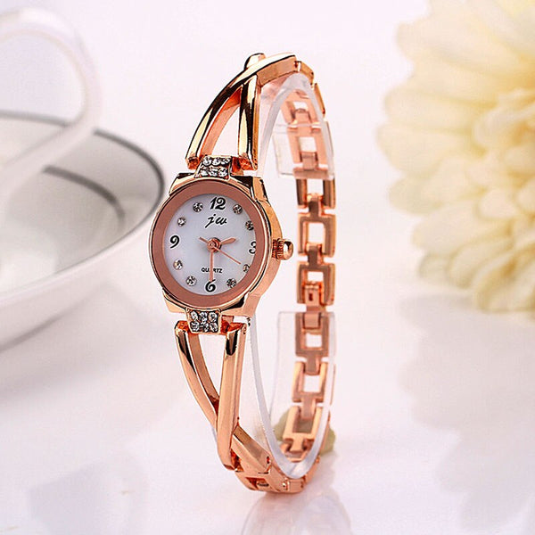 Watches Women Bracelet Watch Rhinestone Rose Golden Stainless Steel Wrist Watch For Ladies Alloy Strap Gift Relogio Feminino *M