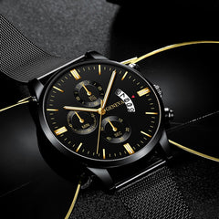 2020 Men's Fashion Business Calendar Watches Luxury Blue Stainless Steel Mesh Belt Analog Quartz Watch relogio masculino