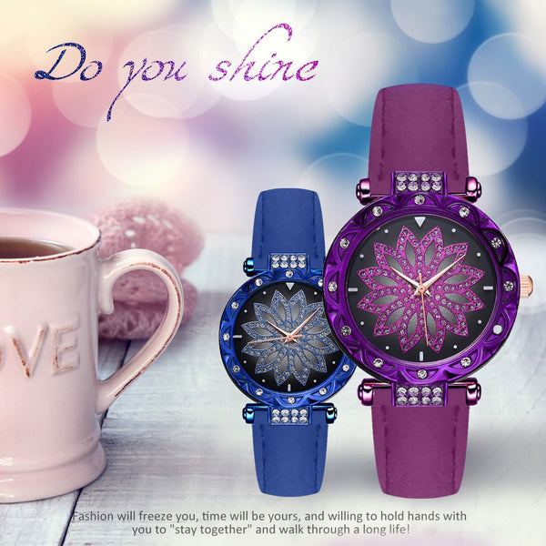 Fashion Women Watches Luxury Rose Gold Flower Rhinestone Ladies Wrist Watches Female Quartz Soild Color Leather Relogio Feminino