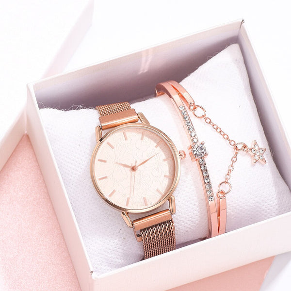 Luxury Women Watches Bracelet Set Simple Dial  Ladies Bracelet Watch Casual Mesh Quartz Wristwatch Clock Gift Relogio Feminino*M