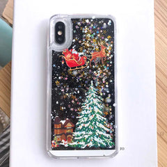 Cartoon Santa Claus Elk Phone Case For iPhone 11 11Pro Max X XR XS Max 6 6S 7 8Plus Christmas Quicksand Liquid Transparent Cover