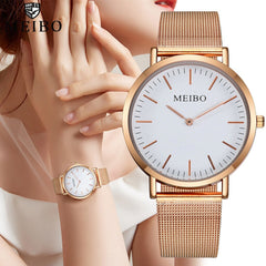 Fashion Men's Watch Popular Rose Gold Ultra-thin Dial Simple Unisex Watch Quartz Clock Mesh Watch Erkek Kol Saati