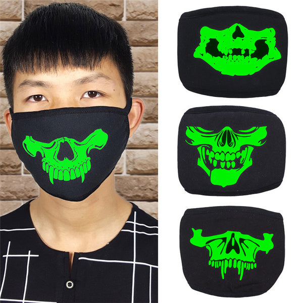 1PCS Cotton Dustproof Mouth Face Mask Glow In Dark Skull Scarey Masks Black Women Men Muffle Face Mouth Masks