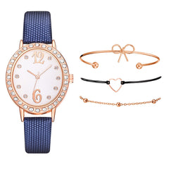 2020 Women Watches Rhinestone Dial Bracelet Set Simple Ladies Bracelet Casual Quartz Wristwatch Leather Clock Relogio Feminino*M