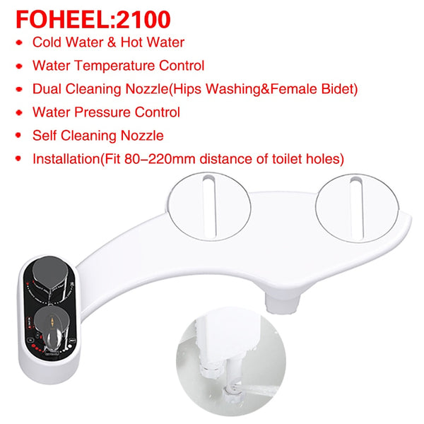 FOHEEL Non-Electric Toilet Seat Bidet Hot Cold Water Bathroom Muslim Shattaf Washing Bidet Sprayer Self-Cleaning Nozzle