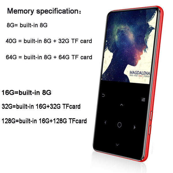 New Bluetooth Sport MP3 Player Touch Screen Portable Audio 16GB with Built-in Speaker FM Radio APE Flac 2.4" Screen Music Player