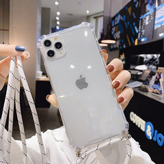 Strap Cord Chain Transparent Phone Case For iPhone 11 11 Pro XS Max XR X 7 8 6 6s Plus Carry Necklace Lanyard Clear Cover Cases