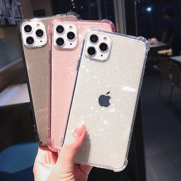 Glitter Powder Shining Anti-knock Phone Case For iPhone 11 11Pro Max X XR XS Max 8 7 6 6S Plus Transparent Soft TPU Back Cover