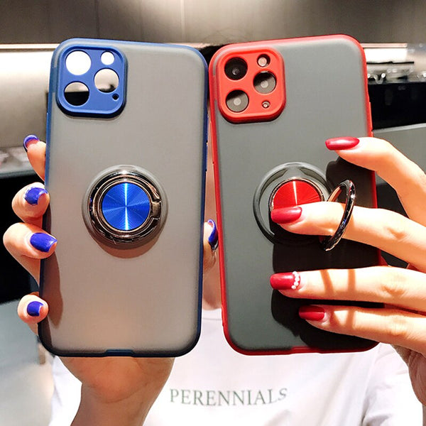Matte Transparent Phone Case For iPhone 11 X XR XS Max 8 7 6 6S Plus Soft Silicone Car magnetic ring bracket phone Back Cover