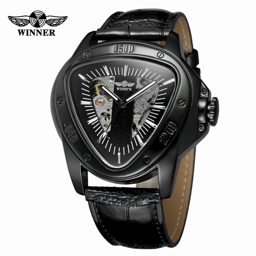 Winner Top Brand Luxury Men's Watch Pu Leather Sport Special Design Bezel Golden  Montre Homme Clock Mechanical Watches