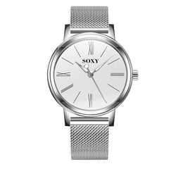 SOXY Brand Men's Watch Deluxe Quartz Male Clock Roman Digital Dial Stainless Steel Strap Zegarek Meski Wristwatch