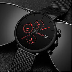 Mens Fashion Classic Black Wristwatch Luxury Mesh Belt Ultra Thin Watches Relojes Hombre Casual Business Calendar Quartz Watch