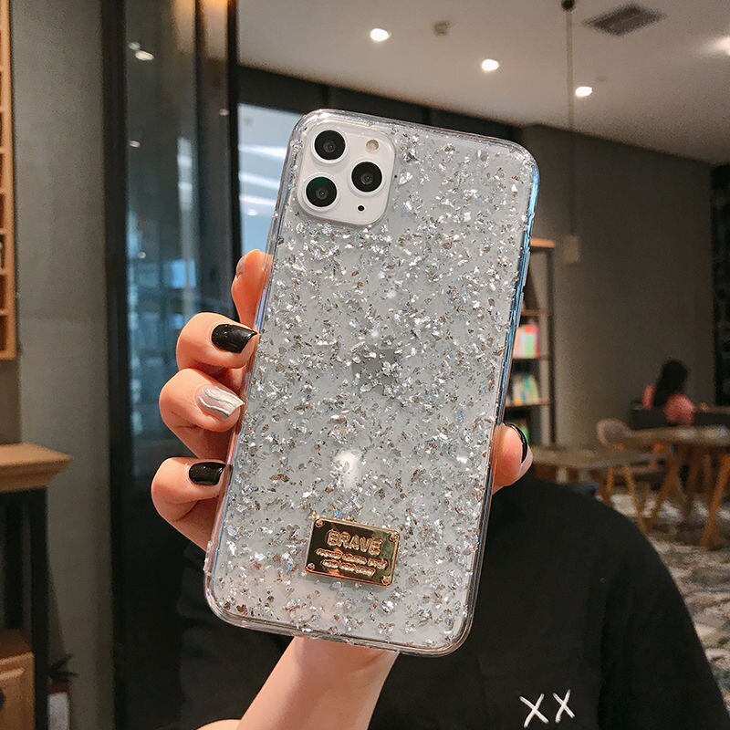 Shiny gold foil Transparent Phone Case For iPhone 11 Pro Max XR XS Max X 8 7 6S Plus Luxury silver foil soft silicone Back Cover