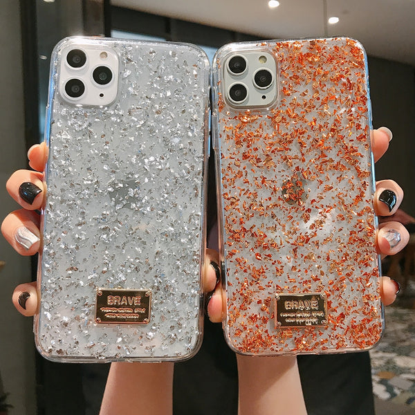 Shiny gold foil Transparent Phone Case For iPhone 11 Pro Max XR XS Max X 8 7 6S Plus Luxury silver foil soft silicone Back Cover