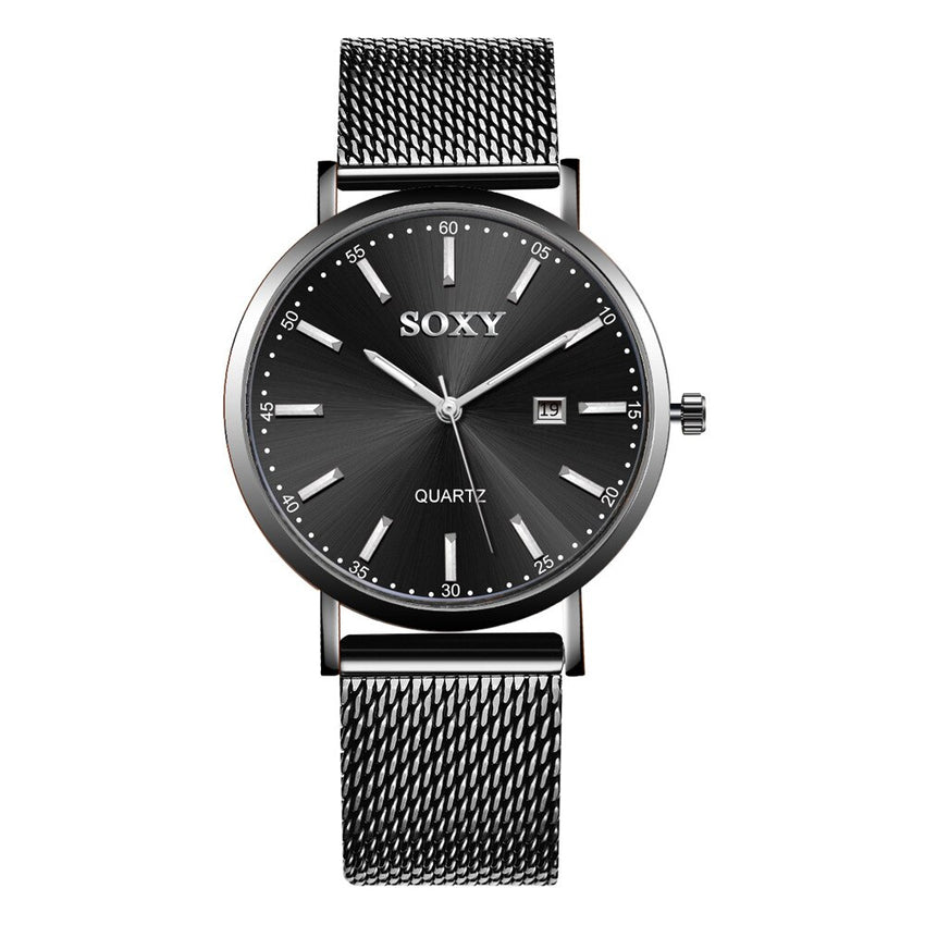 New SOXY Brand Men's Watch Quartz Watches Black Stainless Steel Strap Date Male Clock Relogio Masculino Erkek Kol Saati