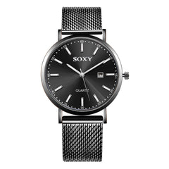 New SOXY Brand Men's Watch Quartz Watches Black Stainless Steel Strap Date Male Clock Relogio Masculino Erkek Kol Saati