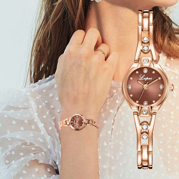 Simple Style Women Watches Dot Rhinestone Dial Ladies Fashion Quartz Wristwatch Alloy Bracelet Strap Clock Casual Reloj Mujer @5