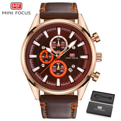 MINI FOCUS Luxury Brand Sport Watches For Men Analog Date Quartz Big Watch Men Leather Clock Male Military Men Watch Waterproof