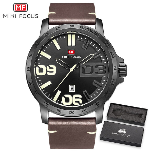 MINI FOCUS Luxury Brand Men Watches Leather Watch Strap Fashion Casual Dress Men's Wrist Watches Quartz Watch Men Waterproof