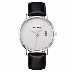 YOLAKO To Brand Sleek Minimalist Men's Watch Leather Belt Watch British Style Calendar Simple Quartz Clock Erkek Kol Saati