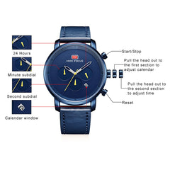 MINI FOCUS Watches Mens 2019 Fashion Quartz Sport Watches For Men Multi-function Slim Men's Watch Leather Watch Men Wristwatch
