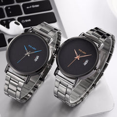 YOLAKO To Brand Fashion Men's Watch High-grade Simple Steel Belt Business Watches Black Steel Belt Calendar Quartz Wristwatch