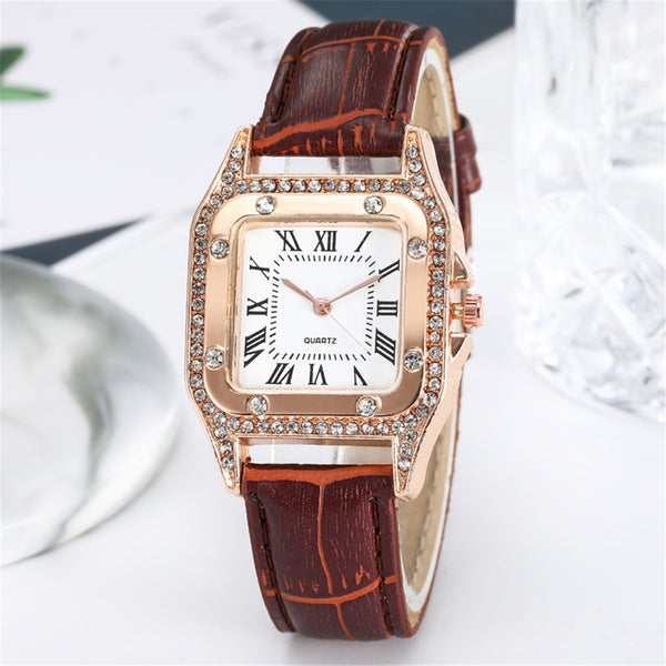 Simple Women Watches Rhinestone Dial Luxury Watches Ladies Casual Leather Band Quartz Wristwatch Female Clock Zegarek Damski*M
